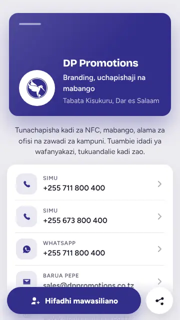 Mfano wa mtindo wa Kadi ya biashara